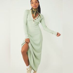 Free People Sunflower Green Ribbed Maxi Dress